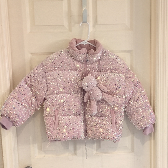 Lola + The Boys Other - Lola + The Boys Soft Pink sparkling Plush Puffy Jacket Size 8 EUC